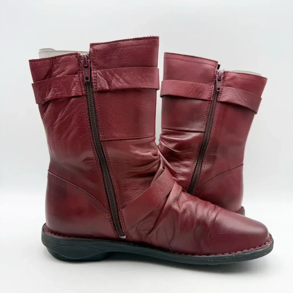 Miz Mooz Womens Pasha Mid Calf Boots EU 38 US 8 Burgundy Red Leather NIB
